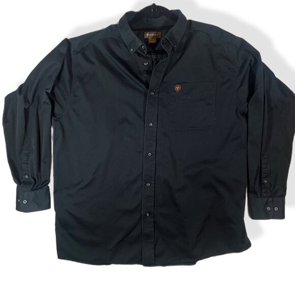 Ariat Mens Black Button-Down Long-Sleeve Shirt XL Cotton Blend Embroidered Logo - Picture 1 of 9